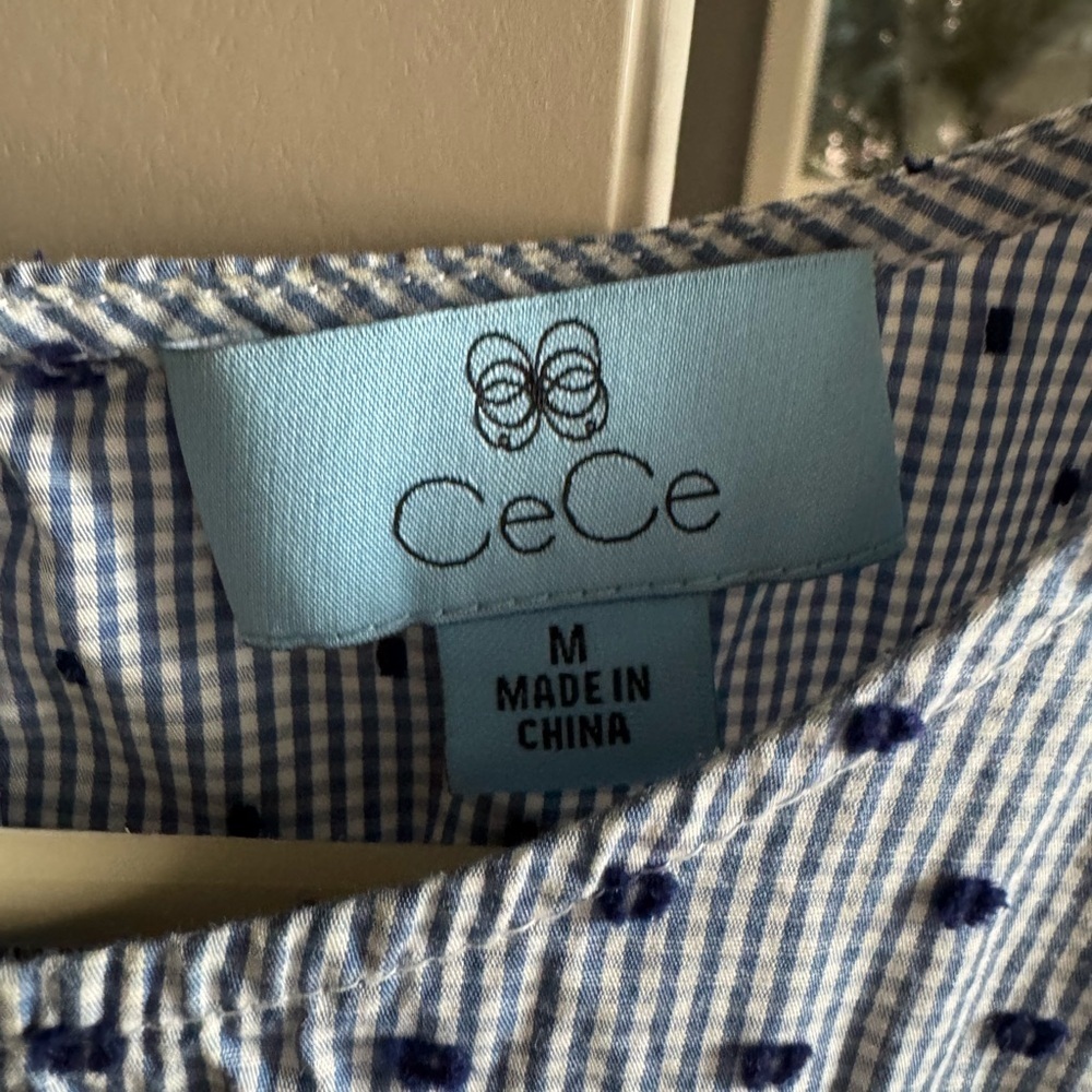 CeCe Blue and White Polka Dot Blouse - Picture 4 of 4